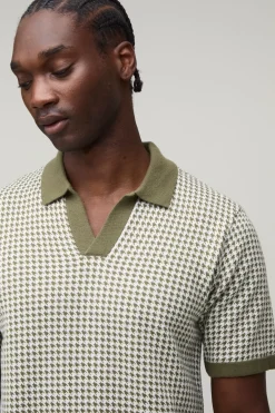 Polo Tricoté À Col Revers Motif Pied-de-poule Coupe Regular Tall