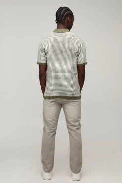 Polo Tricoté À Col Revers Motif Pied-de-poule Coupe Regular Tall