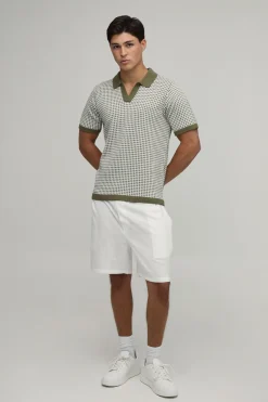 boohooMAN Polo Tricoté À Col V Coupe Regular Motif Pied-de-poule<Homme Polos|Tout Afficher