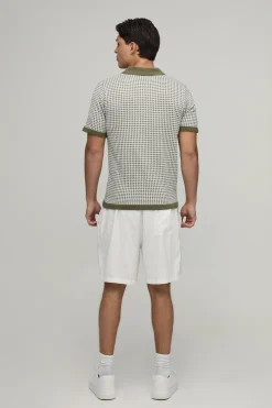 boohooMAN Polo Tricoté À Col V Coupe Regular Motif Pied-de-poule<Homme Polos|Tout Afficher