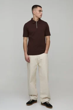 boohooMAN Polo Tricoté Coupe Ajustée Toucher Doux Col Zippé 1/4<Homme Polos|Maille
