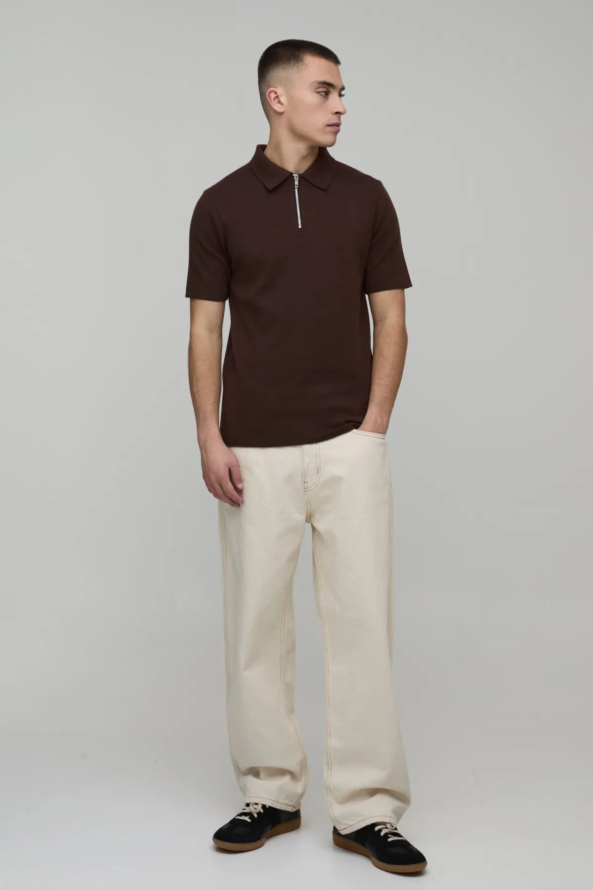 boohooMAN Polo Tricoté Coupe Ajustée Toucher Doux Col Zippé 1/4<Homme Polos|Maille