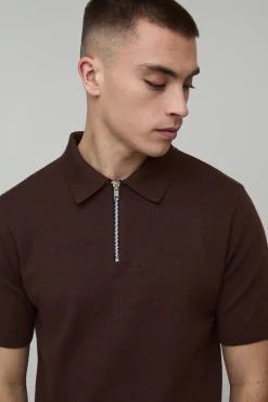 boohooMAN Polo Tricoté Coupe Ajustée Toucher Doux Col Zippé 1/4<Homme Polos|Maille
