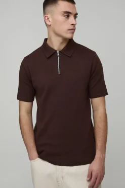 boohooMAN Polo Tricoté Coupe Ajustée Toucher Doux Col Zippé 1/4<Homme Polos|Maille
