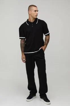 boohooMAN Polo Tricoté À Coupe Décontractée Avec Détails Contrastés<Homme Polos|Essentiels