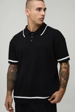 boohooMAN Polo Tricoté À Coupe Décontractée Avec Détails Contrastés<Homme Polos|Essentiels