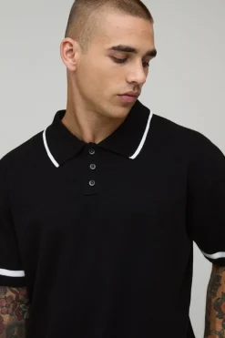 boohooMAN Polo Tricoté À Coupe Décontractée Avec Détails Contrastés<Homme Polos|Essentiels