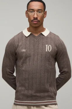 boohooMAN Polo Tricoté Côtelé À Col V Coupe Regular<Homme Polos|Maille