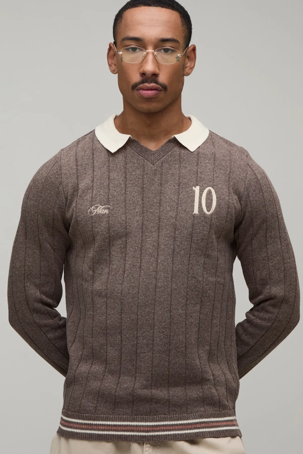 boohooMAN Polo Tricoté Côtelé À Col V Coupe Regular<Homme Polos|Maille