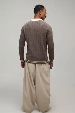boohooMAN Polo Tricoté Côtelé À Col V Coupe Regular<Homme Polos|Maille