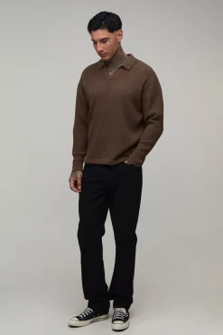 boohooMAN Polo Tricoté Côtelé Col V Décontracté Pour Grand<Homme Tout Afficher|Tenues De Soirée Tall