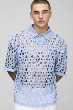boohooMAN Polo tricoté en crochet surdimensionné<Homme Chemises|Maille