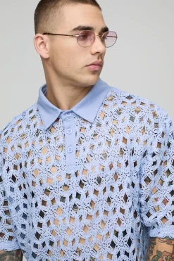 boohooMAN Polo tricoté en crochet surdimensionné<Homme Chemises|Maille