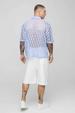 boohooMAN Polo tricoté en crochet surdimensionné<Homme Chemises|Maille