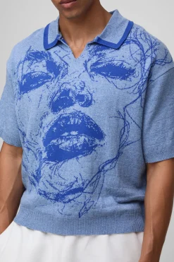 Polo tricoté en jacquard à l'allure boxy et surdimensionnée