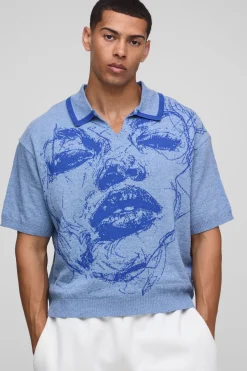 Polo tricoté en jacquard à l'allure boxy et surdimensionnée