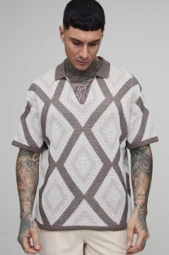 boohooMAN Polo Tricoté En Tapisserie Au Crochet Coupe Décontractée Pour Grands<Homme Tout Afficher|Maille