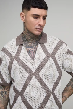 boohooMAN Polo Tricoté En Tapisserie Au Crochet Coupe Décontractée Pour Grands<Homme Tout Afficher|Maille