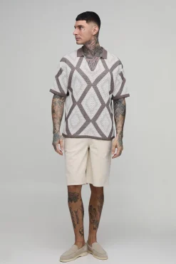 boohooMAN Polo Tricoté En Tapisserie Au Crochet Coupe Décontractée Pour Grands<Homme Tout Afficher|Maille