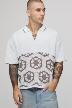 Polo Tricoté En Tapisserie Au Crochet Coupe Ample Oversize