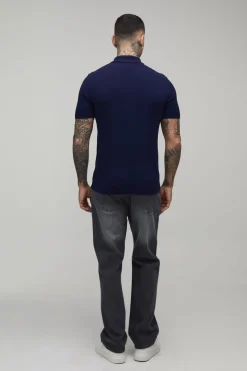 Polo Tricoté À Fermeture Éclair 1/4 Coupe Ajustée Musclée Grande Taille Toucher Doux