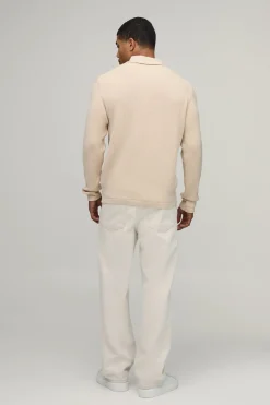 Polo Tricoté à Fermeture 1/4 Zip Coupe Regular Toucher Doux Effet Gaufré