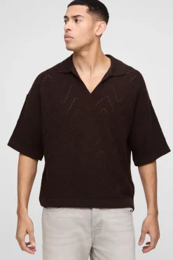 Polo tricoté géométrique oversize, à coupe boxy et col en V