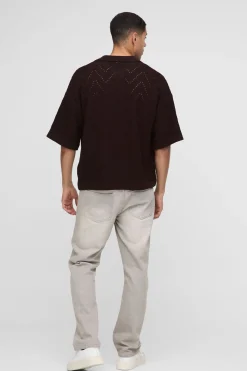 Polo tricoté géométrique oversize, à coupe boxy et col en V