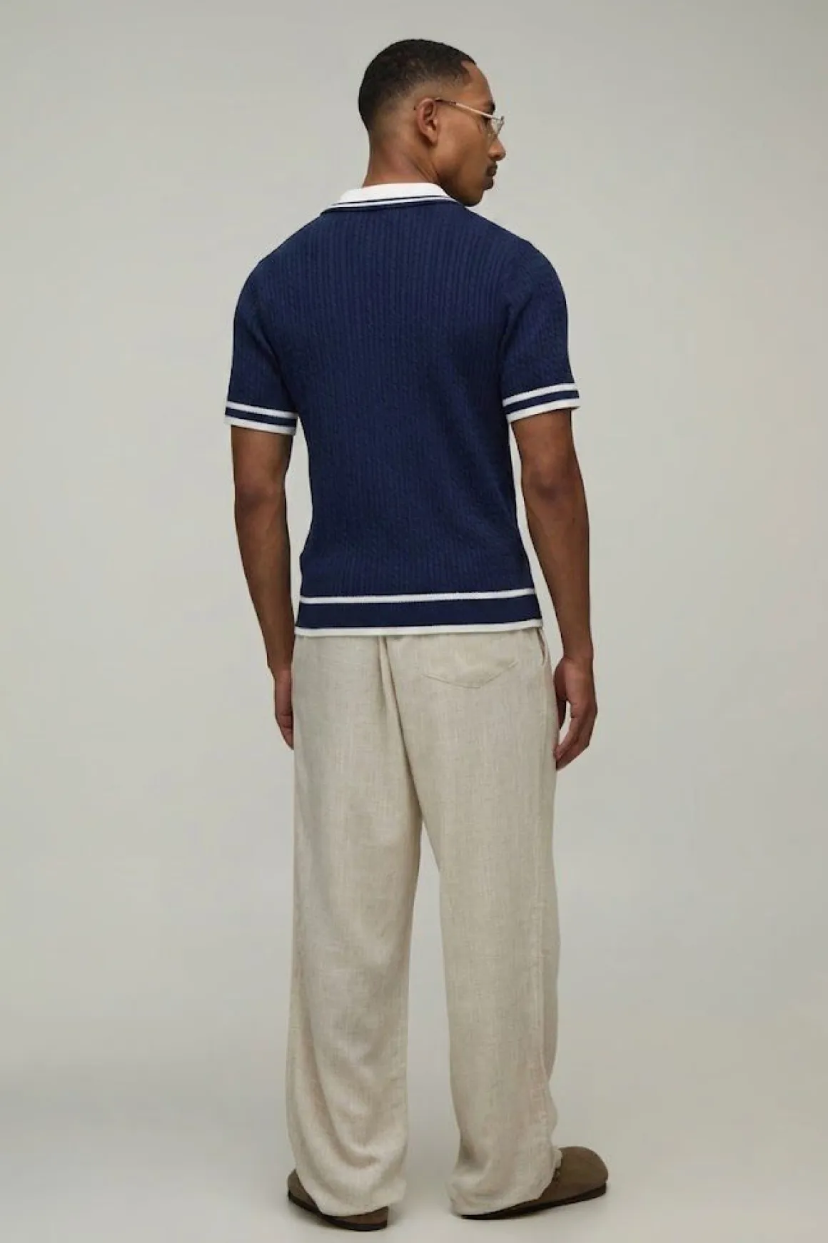 Polo Tricoté Homme À Torsades Brodé Coupe Ample