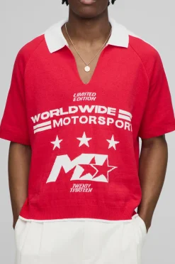 Polo tricoté jacquard moto oversize boxy