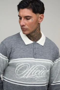 boohooMAN Polo Tricoté Jacquard À Rayures Varsity Coupe Regular Tall<Homme Tout Afficher|Tenues De Soirée Tall