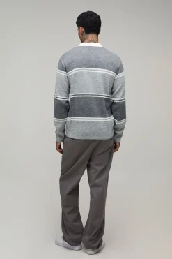boohooMAN Polo Tricoté Jacquard À Rayures Varsity Coupe Regular Tall<Homme Tout Afficher|Tenues De Soirée Tall