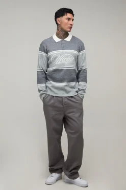 boohooMAN Polo Tricoté Jacquard À Rayures Varsity Coupe Regular Tall<Homme Tout Afficher|Tenues De Soirée Tall