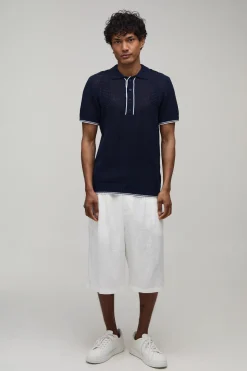 Polo Tricoté À Maille Ajourée Contrastante Coupe Regular