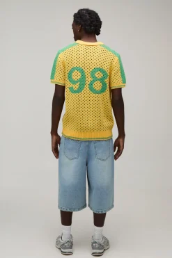 Polo Tricoté À Maille Ajourée Coupe Regular Col V Inspiration Football