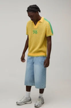 Polo Tricoté À Maille Ajourée Coupe Regular Col V Inspiration Football
