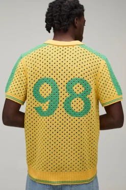 Polo Tricoté À Maille Ajourée Coupe Regular Col V Inspiration Football