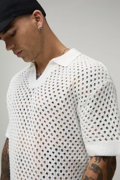 boohooMAN Polo Tricoté À Maille Ajourée Coupe Décontractée<Homme Polos|Tout Afficher