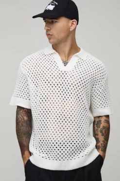boohooMAN Polo Tricoté À Maille Ajourée Coupe Décontractée<Homme Polos|Tout Afficher