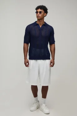 boohooMAN Polo Tricoté À Maille Ajourée Coupe Décontractée<Homme Polos|Maille