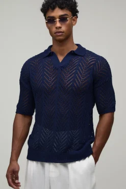 boohooMAN Polo Tricoté À Maille Ajourée Coupe Décontractée<Homme Polos|Maille