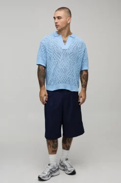 boohooMAN Polo Tricoté À Maille Ajourée Coupe Ample Oversize<Homme Polos|Maille