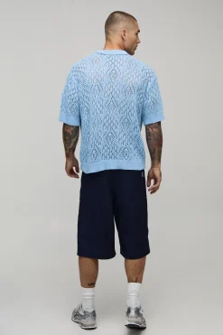 boohooMAN Polo Tricoté À Maille Ajourée Coupe Ample Oversize<Homme Polos|Maille