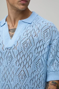 boohooMAN Polo Tricoté À Maille Ajourée Coupe Ample Oversize<Homme Polos|Maille