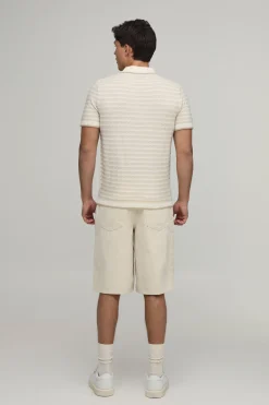 boohooMAN Polo Tricoté À Maille Ajourée Et Rayures Coupe Regular<Homme Polos|Maille