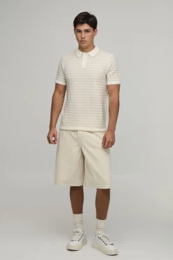 boohooMAN Polo Tricoté À Maille Ajourée Et Rayures Coupe Regular<Homme Polos|Maille