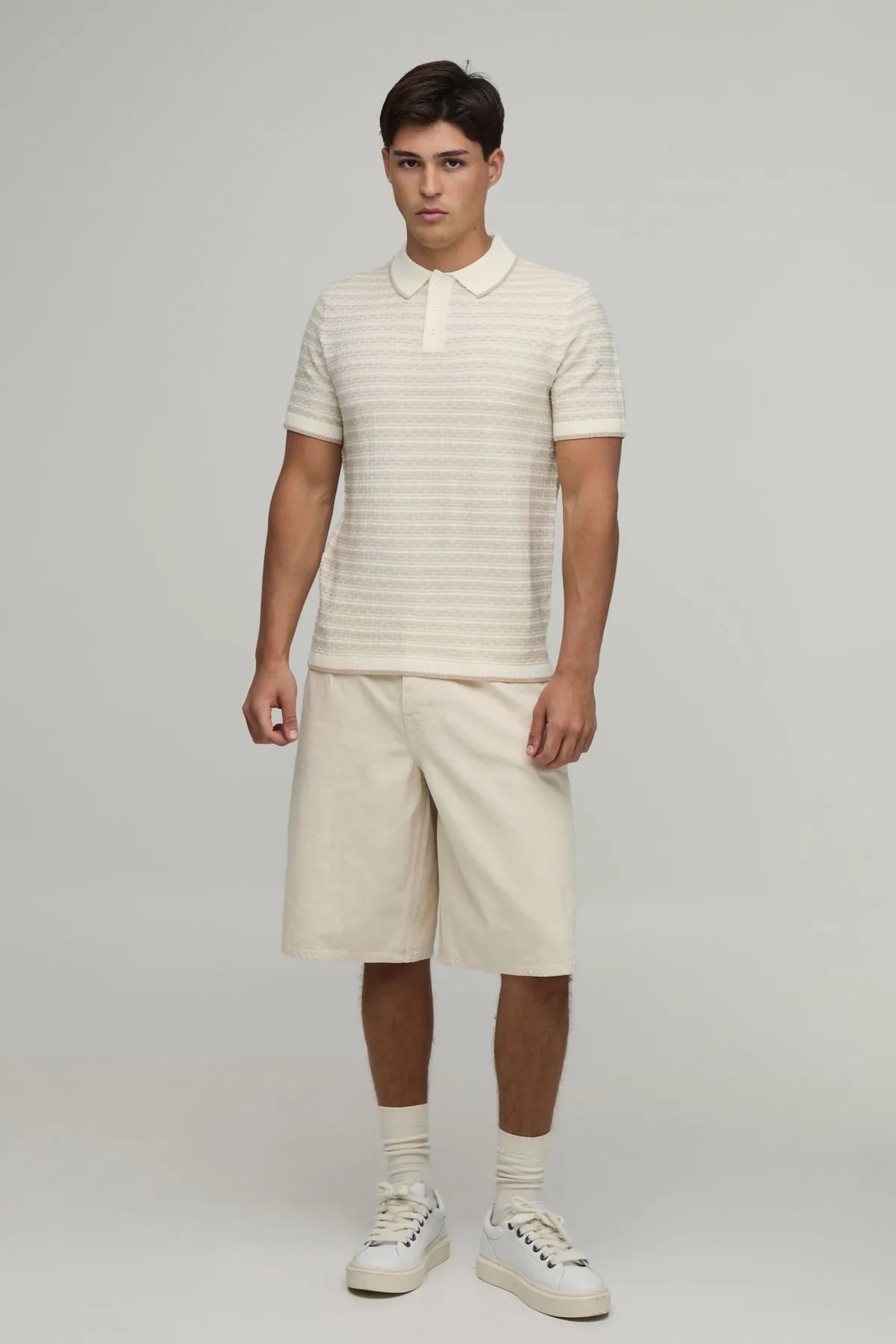 boohooMAN Polo Tricoté À Maille Ajourée Et Rayures Coupe Regular<Homme Polos|Maille
