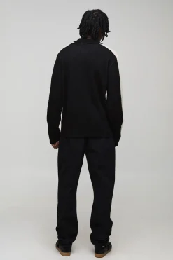 Polo tricoté à manches longues, coupe grande taille régulière, en blocs de couleur