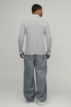 Polo Tricoté à Manches Longues Coupe Régulière Tissage Nattée