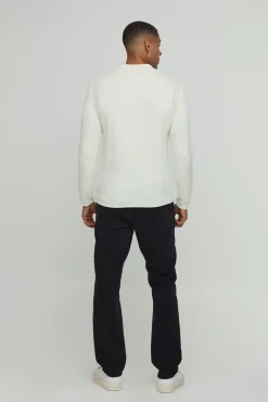Polo Tricoté à Manches Longues Coupe Ajustée Toucher Doux